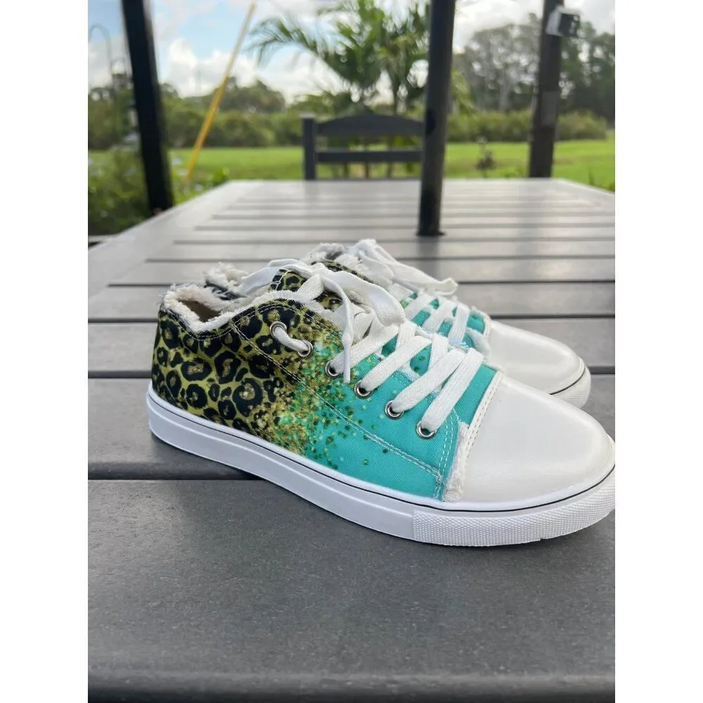 Women Leopard Print Canvas Casual Glitter Sequins Shoe size 41(10.5)